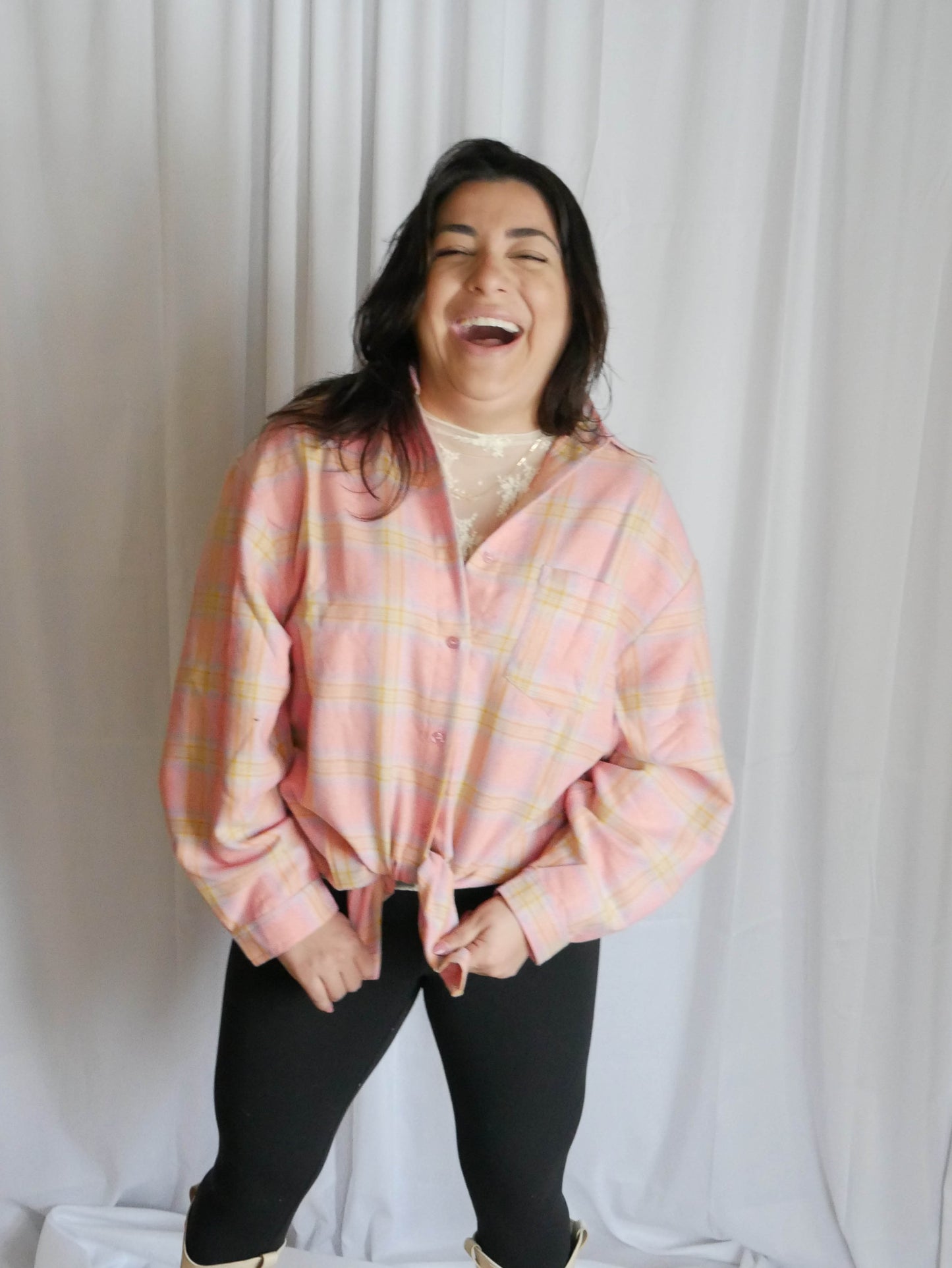 Avis Pink Over Size Plaid Jacket With Buttons