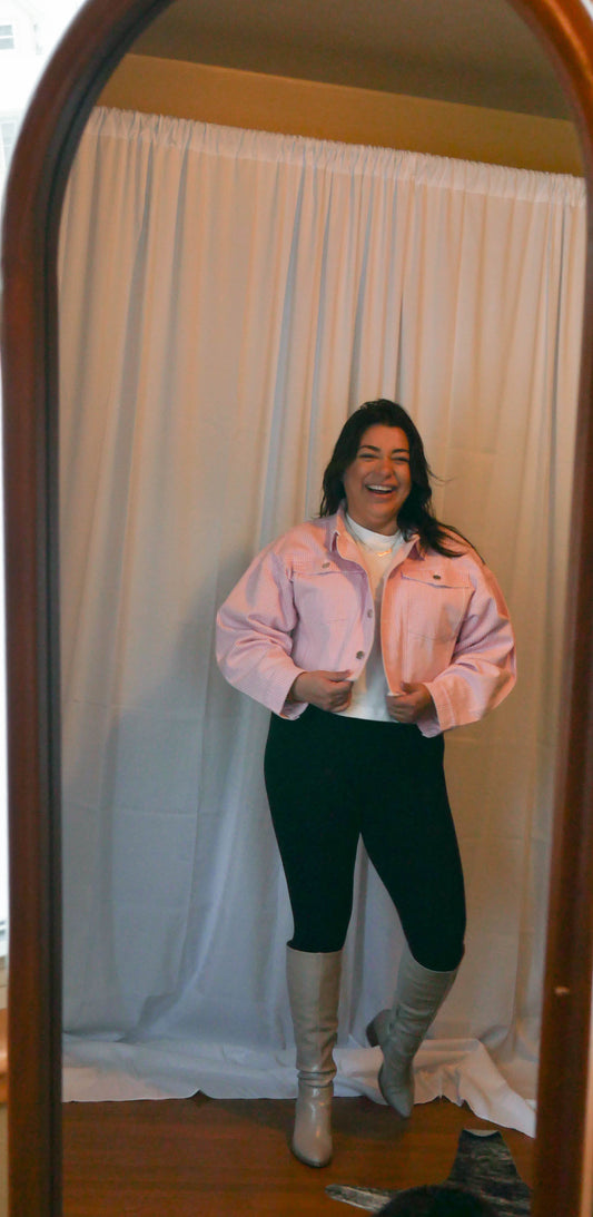 Elvira Pink Cropped Jacket With Buttons